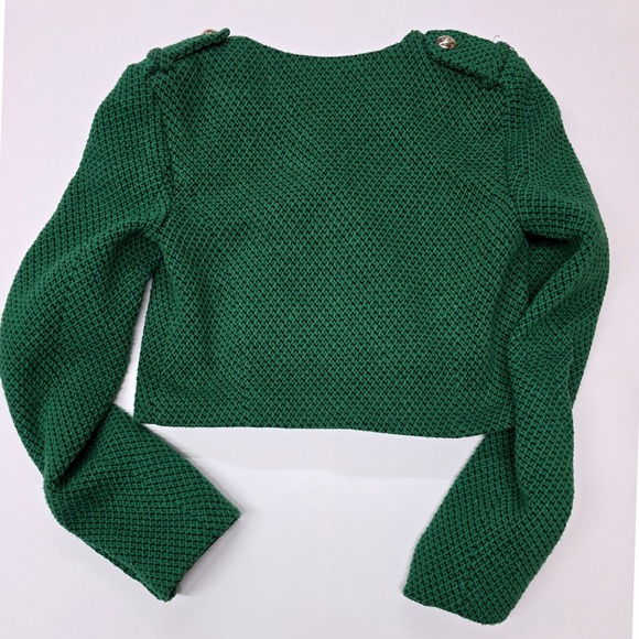 Zara Women Green Houndstooth Cropped Double Breasted Blazer Jacket Size S - Picture 6 of 8